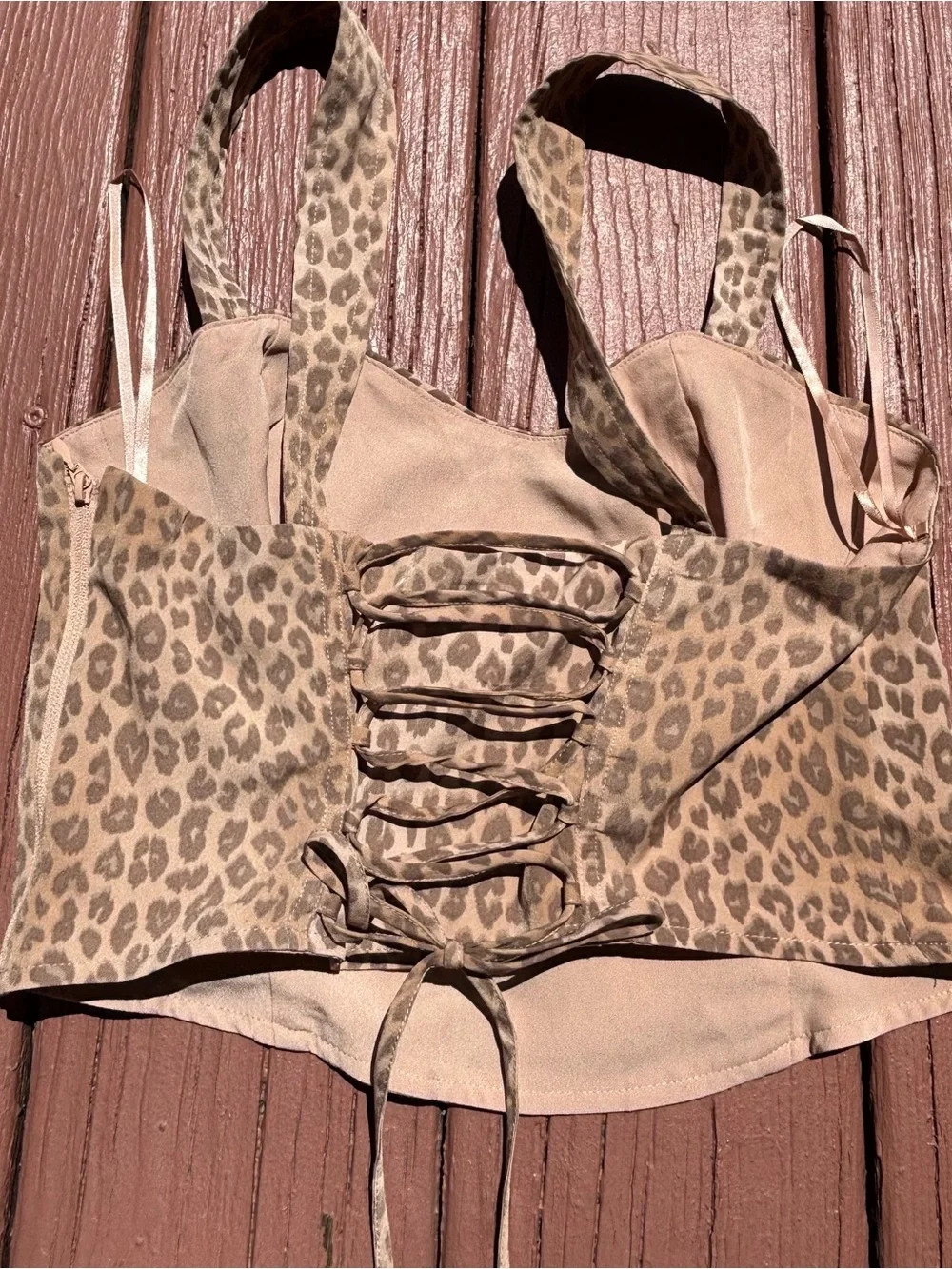 Victoria's Secret S PINK Animal Leopard Print Cropped Corset Style Tank Top